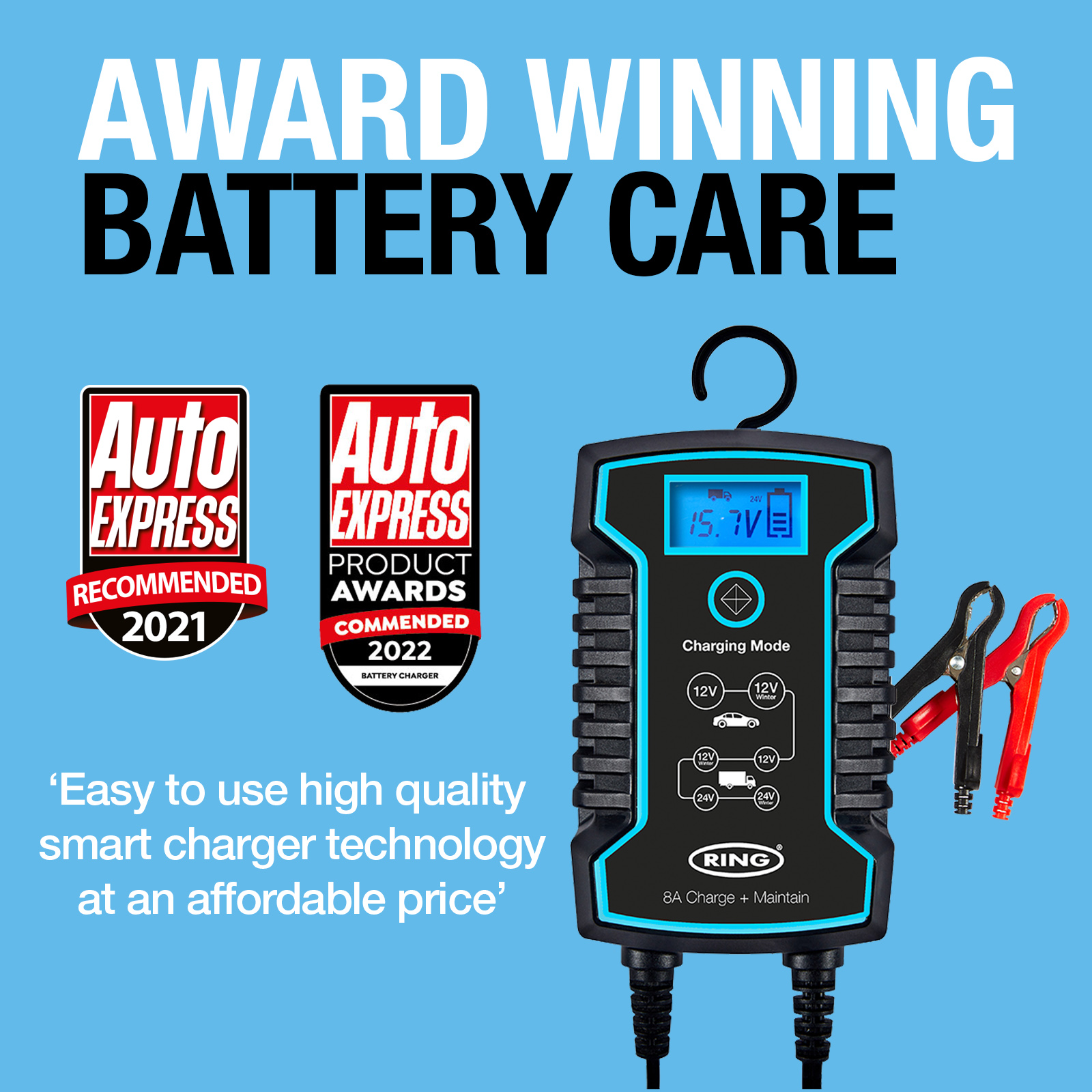 3pcs Chargeur Batterie Voiture Intelligent 8A 12V/24V,3 Étapes de